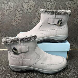 Easy Spirit Womens Size 10M Gray Ankle Boots W/ Faux Fur Lining & Side Zipper